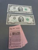 USA 2 dollar notes comprising a consecutive pair of uncirculated 1976 examples,