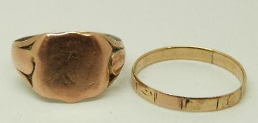 A 9ct gold signet ring and a 9ct gold ring,