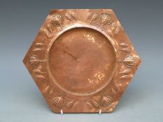 An Art Nouveau copper plate with unusual crest crossed swords with CDL verso,