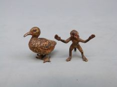 Two miniature cold painted bronze animals,