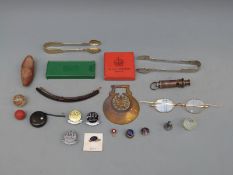 A Chesterman Sheffield tape measure, Emca Boy Scouts whistle, badges including Lister ARP examples,