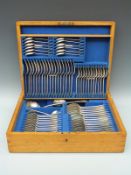 Victorian 12 place setting hallmarked silver Old English pattern canteen of cutlery in oak fitted