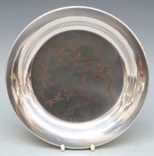 Peter Scott hallmarked silver limited edition 1974 Christmas plate by John Pinches, diameter 20.