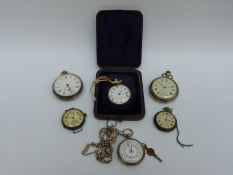 Five hallmarked silver and other pocket watches one in original fitted case together with a silver