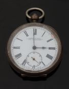 Kendal & Dent continental silver open faced pocket watch with inset subsidiary seconds dial,