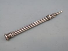 Samuel Mordan white metal propelling pencil with reeded column and intaglio cur seal to end,