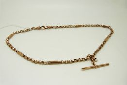 A Victorian 9ct rose gold Albert of elongated and faceted oval links, 12.