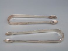 Two matching pairs of Peter & Ann Bateman Georgian hallmarked silver sugar tongs with reeded