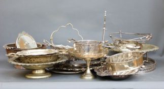 A quantity of silver plated serving dishes,