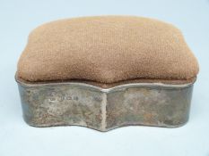 An Edward VII hallmarked silver pin cushion topped trinket or sewing box,