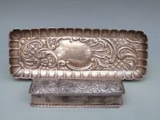 Edward VII hallmarked silver dressing table tray with embossed decoration, Birmingham 1903,