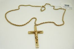A 9ct gold rope twist necklace and a 9ct gold crucifix, 13.
