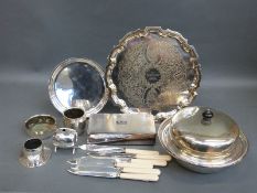 A quantity of silver plate to include Harrods serving dish, salver,