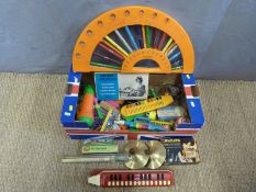 Hohner melodica with extension tube and table rest, Hohner toy glockenspiel,