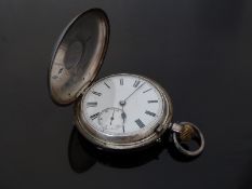Hallmarked silver keyless winding half hunter pocket watch with inset subsidiary seconds dial,