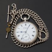 H Samuel hallmarked silver open faced pocket watch with inset subsidiary seconds dial, blued hands,