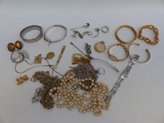 A quantity of costume jewellery including silver ring, Georgian silver spoon, silver bangle,