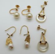 A pair of 9ct gold Ciro earrings set with faux pearls,