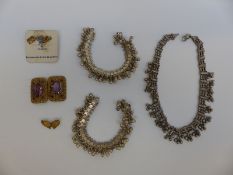 A white metal Indian necklace and bracelets, plated Victorian buckle,