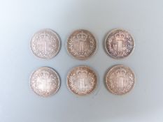 Six 1901 veiled head Victoria maundy pennies,