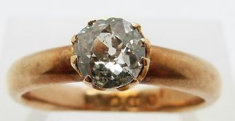 A Victorian 18ct gold ring set with an old cut diamond of approximately 0.9ct, size Q, 5.