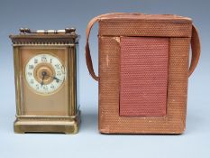 Brass cased carriage clock, c1910, with corniche-style case,