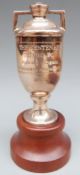 Hallmarked silver 1977 Centenary Test Match Ashes urn, cricket interest, 15cm tall on base,