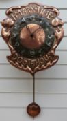 Arts and Crafts 19thC hammered copper wall clock with 