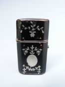 A tortoiseshell and silver picque work scent bottle or etui case,