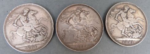 Three Queen Victoria Jubilee crowns 1889 and two 1891,