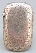 Victorian hallmarked silver vesta case with engraved foliate decoration, Birmingham 1893,