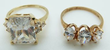 Two 14ct gold rings set with cubic zirconia, size N, 2.7g, N, 5.