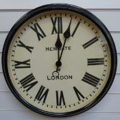 Newgate London quartz dial wall clock with bold Roman numerals, black finish to case,