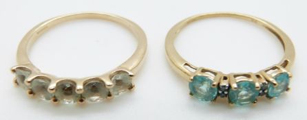 Two 9ct gold rings set with topaz, size S, 1.6g, P, 2.