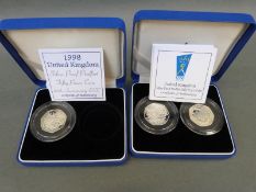 Three UK silver proof Piedfort fifty pence coins 1998,
