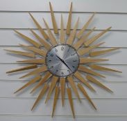 Newgate 1950's style 'sunburst' wall clock with Arabic numerals on brushed aluminium dial,
