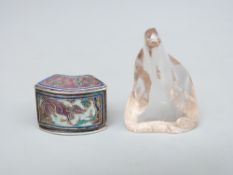Chinese rock crystal seal and Chinese silver / enamel box,