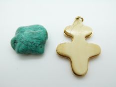 WITHDRAWN An 18ct gold pendant set with an ivory plaque and a turquoise section