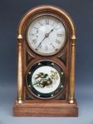 Seth Thomas circa mid to late 19thC 8-day American shelf clock in arched case with gilt pillar