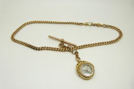 A 9ct gold double Albert with a 9ct gold swivel fob set with a compass and agate,41.