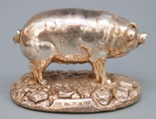 Modern hallmarked silver model of a pig,