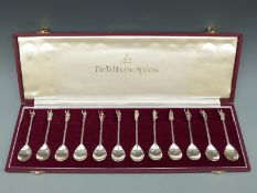 A cased limited edition set of 12 hallmarked silver figural spoons 'The Tichborne Spoons',