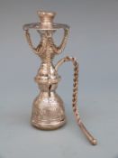 Egyptian white metal novelty miniature hookah pipe with Egyptian silver marks to base,