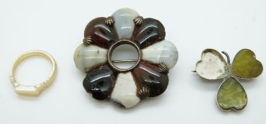 A white metal specimen agate brooch etc