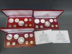 Three cased proof coin sets all Commonwealth of the Bahamas