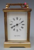 Mappin & Webb Ltd 20thC brass carriage clock with reeded square columns,
