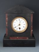 Van der Kieft of Paris 8-day single train mantel clock in slate and marble case of architectural