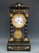 S Marti and Co 19thC French 'four pillar' mantel clock with enamelled Roman dial,