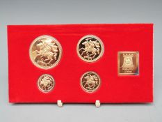 Pobjoy Mint 1979 22ct gold proof set with additional ingot, £5 and £2 pieces,