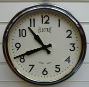 Newgate dial wall clock with Arabic numerals in chrome finish case,